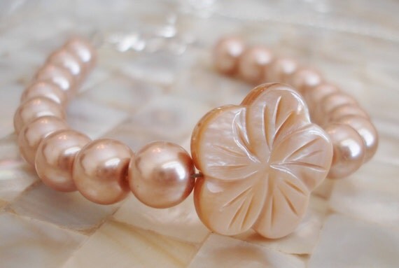 Pearl Flower Bracelet, Bronze Bracelet