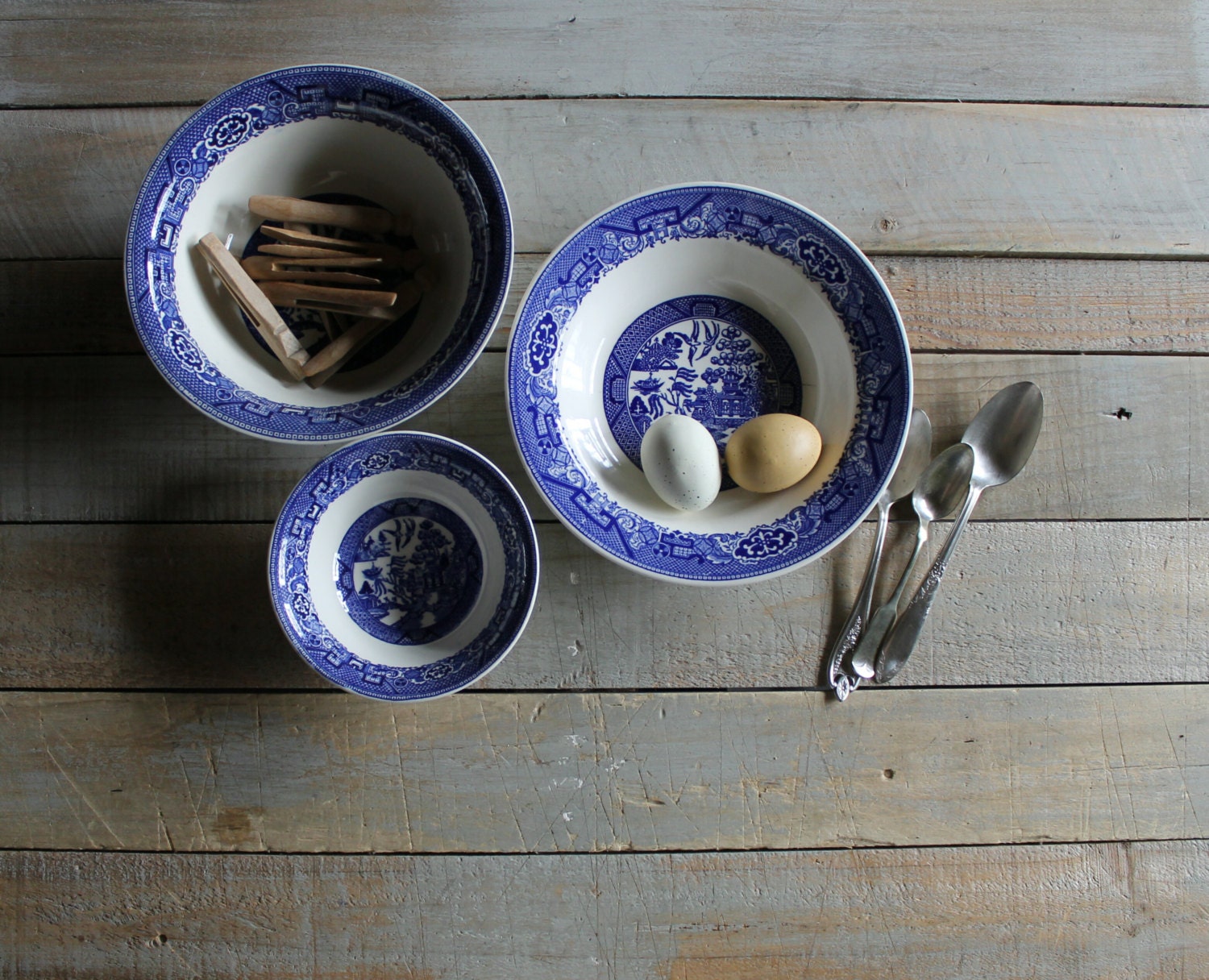 Vintage Blue and White Willow Ware Bowls