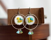 Dangle earrings - embroidered floral earrings - garden party - spring - e009