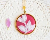 Textile necklace with white lace and red fabric - golden - bridesmaid jewelry, Mother's day gift