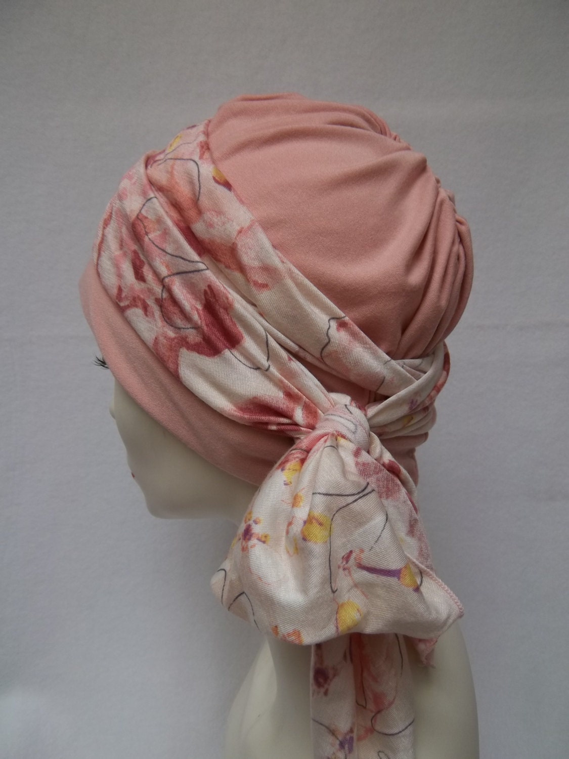 Slouch Hat  Wrap Summer Pink Rayon Jersey Light Chemo Cap w Hair Wrap Nurse Scrub Cap