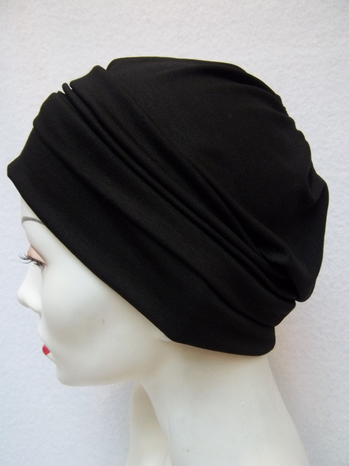Slouch Hat French Terry Black  Summer  Light Chemo Cap Nurse Scrub Cap Head Covering
