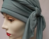 Slouch Summer Hat  w Yoga Wrap Dusty Jade Tencel Rayon Jersey Light Chemo Cap Nurse Scrub Cap