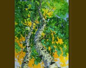 Landscape Tree Painting Oil on Canvas Textured Palette Knife Abstract Original Modern Art Seasons 20X30 by Willson Lau