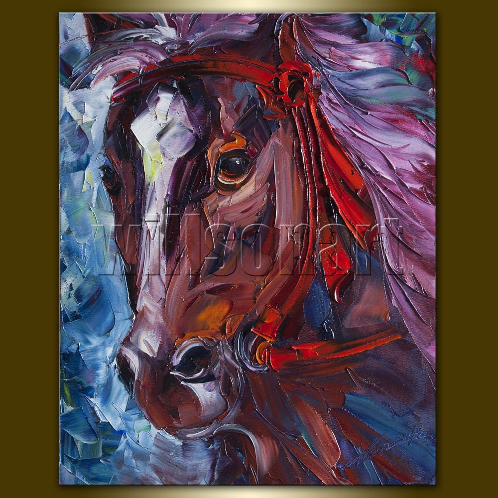 Original Horse Oil Painting Horse Head Portrait Textured Palette Knife Modern Animal Art 16X20 by Willson Lau