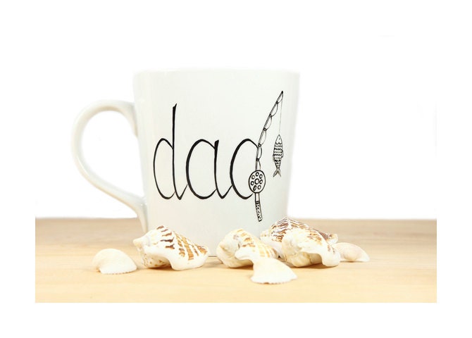 Father's Day Gift for Dad Personalized Hand Painted Ceramic Mug   Fisher Fishing Pole Minimalist Kitchen Decor Decorative Art