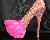 Y. Jaiselle Crystal and Feather  Wedding Heels