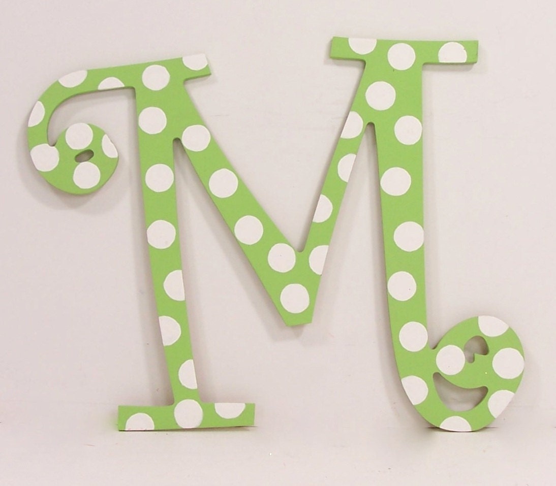 Polka dot wood letter initial monogram 12" inches wreath add-on home decor