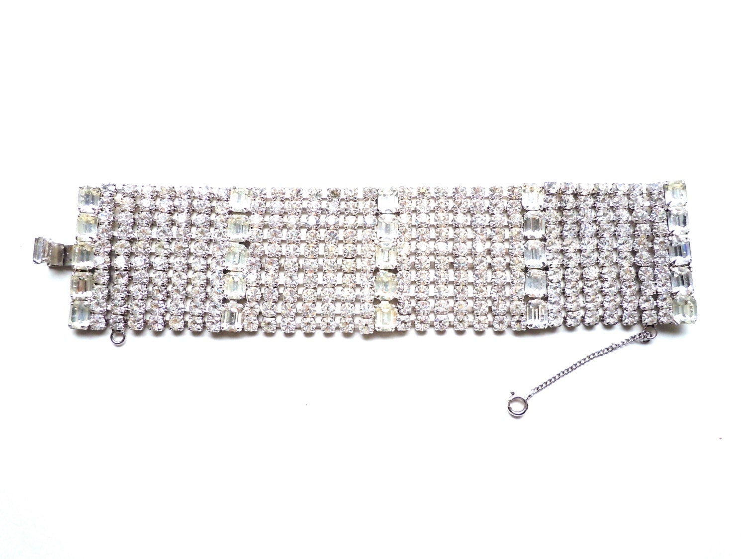 50s Rhinestone cuff/ Old Hollywood Large Bracelet/ 50s glam bracelet