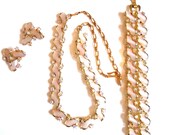 50s Pink Necklace set/ 1950s aurora borealis rhinestone and soft pink lucite earrings, necklace/ Pierre Cardin box