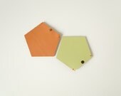 Pentagonal Geo Leather Coin Pouch - Salmon Pink & Lime Green
