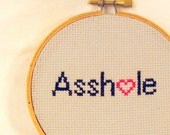 Handmade RUDE simple words cross stitch mini sign  Asshole