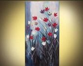 Abstract Red Flower Painting on canvas Modern Art Entryway 18 x 36