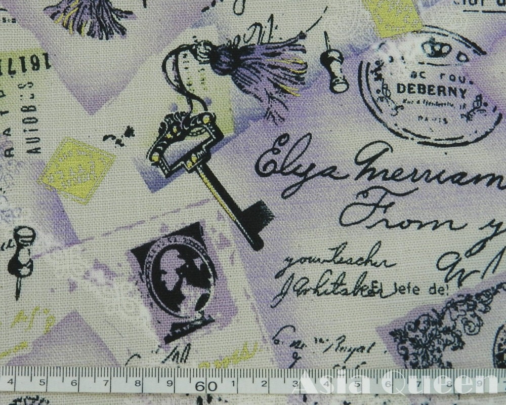 Handwriting post card  - purple - half yard - cotton linen - 3 colors to choose