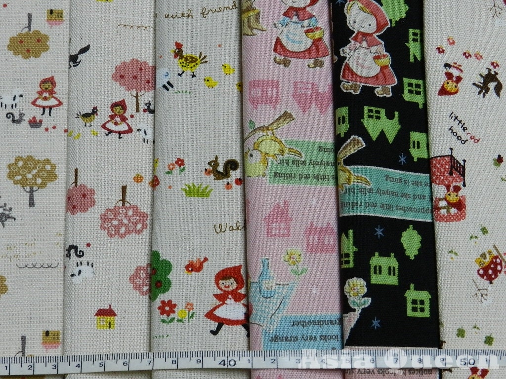 USD9.50 - Scrap bundle - the little red riding hood - 6 pieces  (46cm x 27cm) - 25% off - cotton linen
