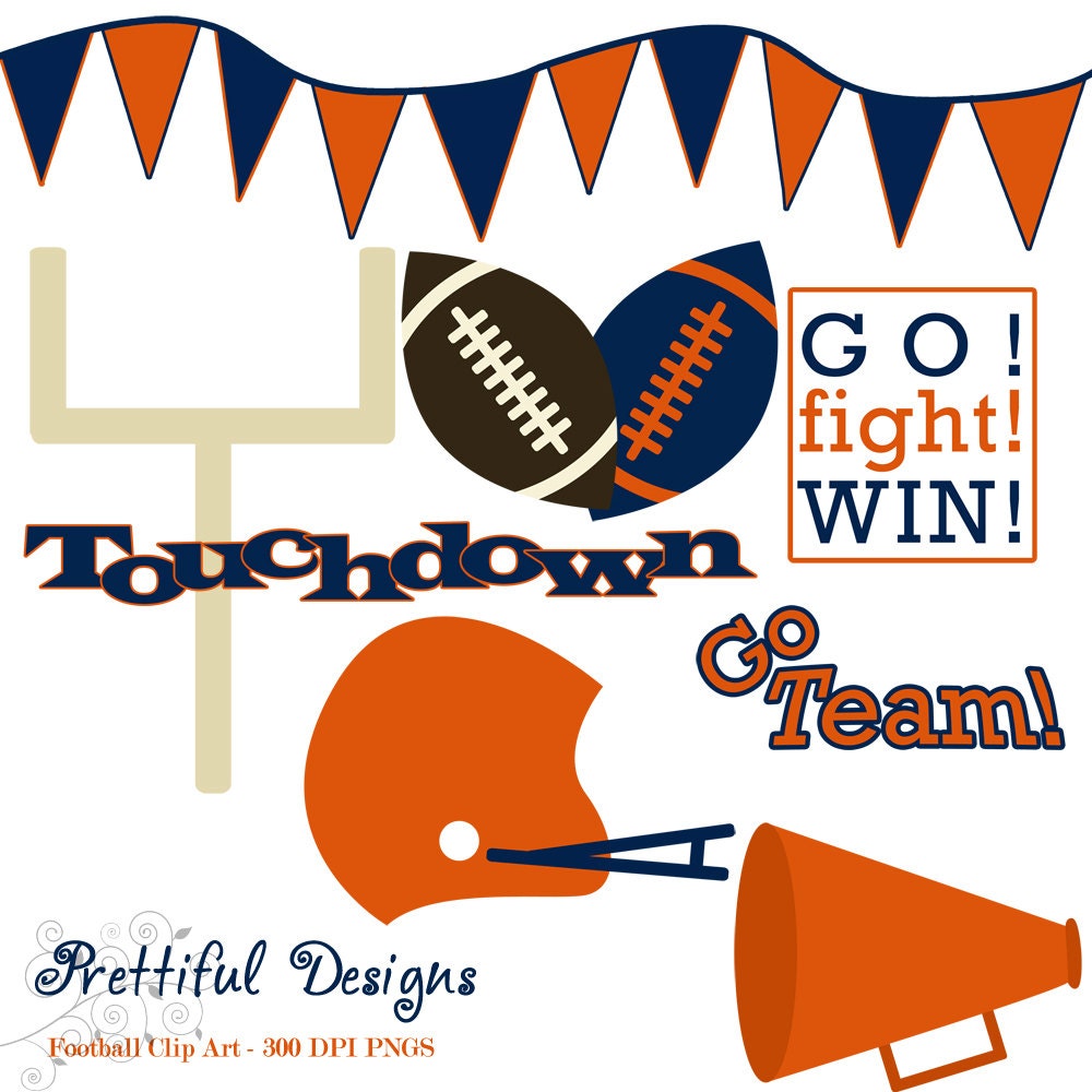 50% Off Sale Football Clip Art Football Goal Post Helmet Commercial Use Orange and Blue (643) Il_570xn