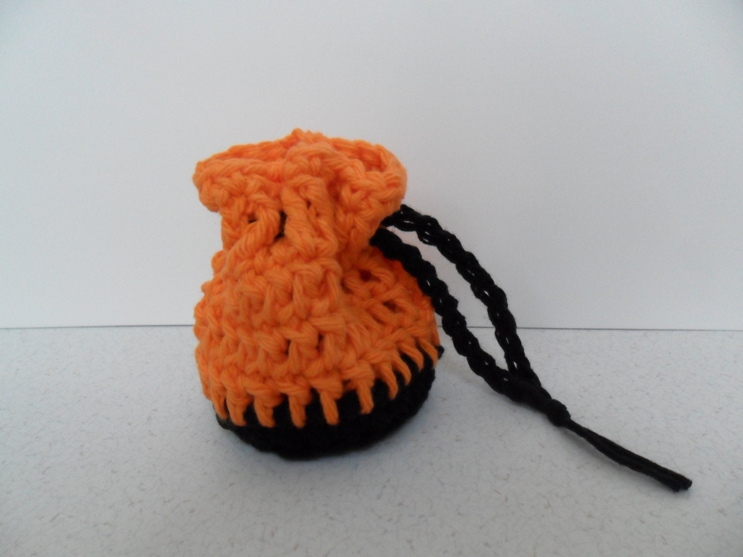 Cotton Coin Purse - Black & Orange - Money Dice Token Medicine Bag - Drawstring