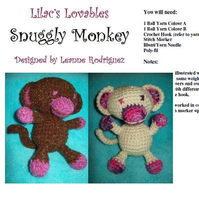 Snuggly Monkey - Digital Download PDF Crochet Pattern - Easy