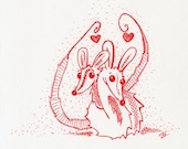 Original Drawing Valentines Day Fancy Rats - Noms in Love