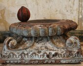 SALE Blue Ornate Distressed Handcarved Antique Indian Column Candle Stand
