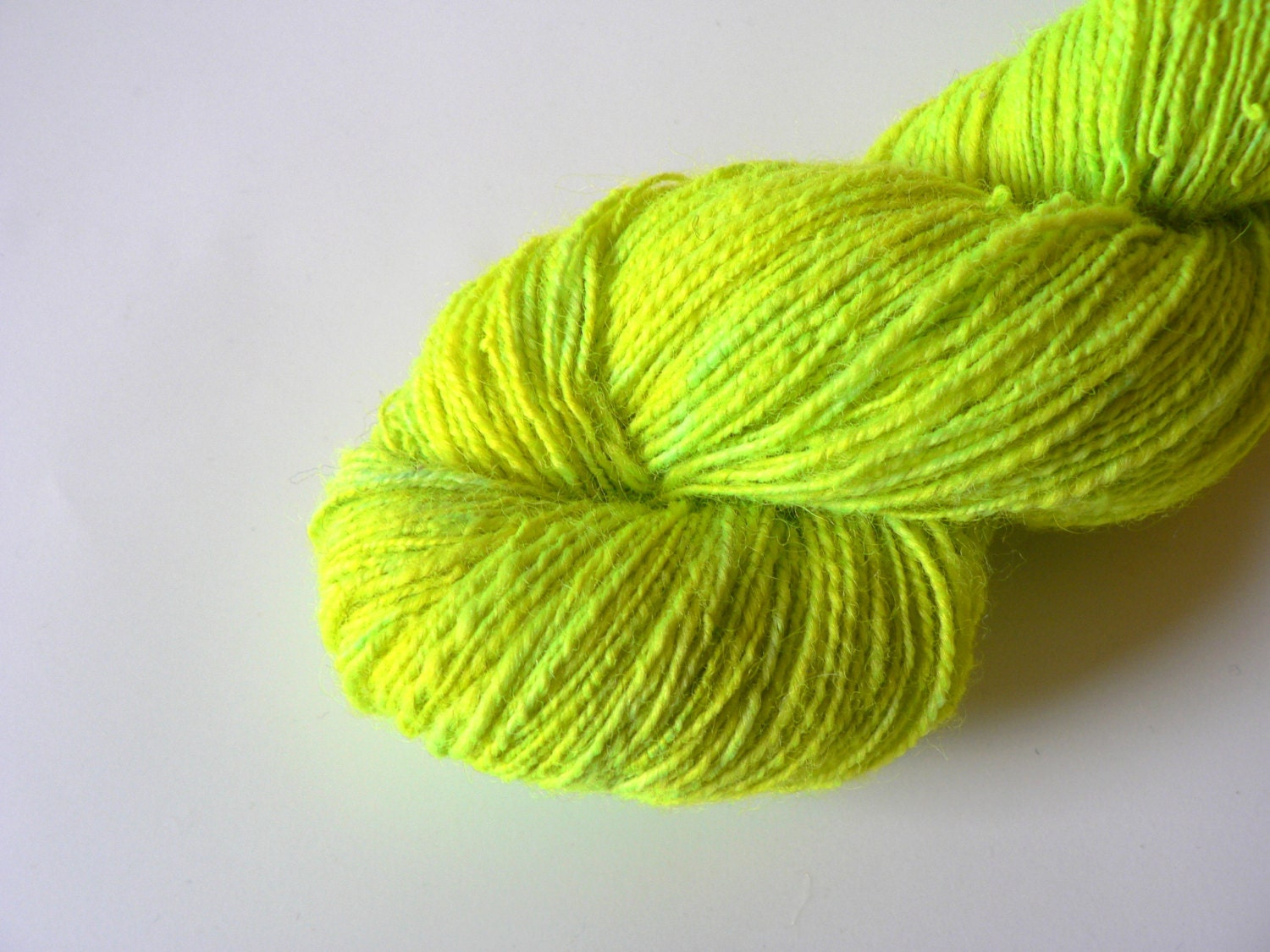 Handspun Double Ply Wool Yarn Hand Dyed -Chartreuse 268 yards Fingering