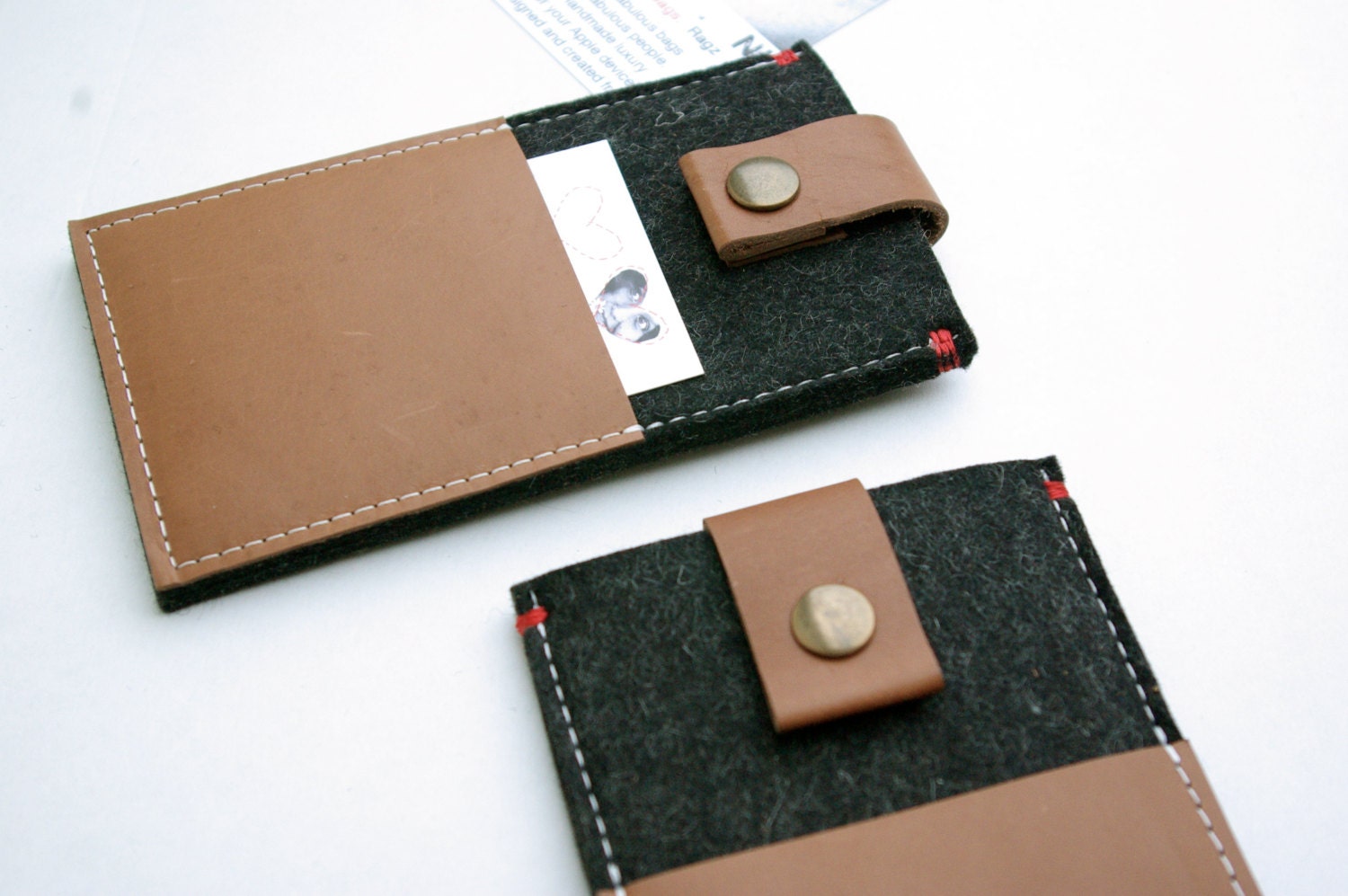 IPHONE 5 COVER felt - leather pocket and closure - dark grey black - wallet - pouch - men