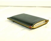 IPHONE 5 COVER - black and yellow - leather and wool felt lining - Spring Special - handmade in Holland - red detail - Iphone 4s -
