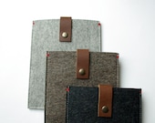 KINDLE PAPERWHITE COVER felt  - grey, brown black wool - leather closure - New Heritage - Ereader sleeve, Sony prst case, New, Dutch