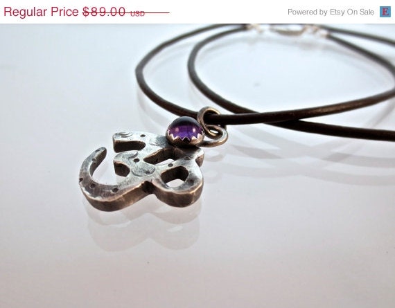 50off SALE FREE SHIPPING  Silver Om Symbol Necklace With Amethyst Stone