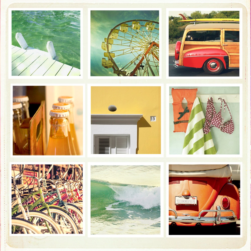 Set of 9 individual 5x5 prints, fine art photography, colorful, coastal, teen, cottage, home decor