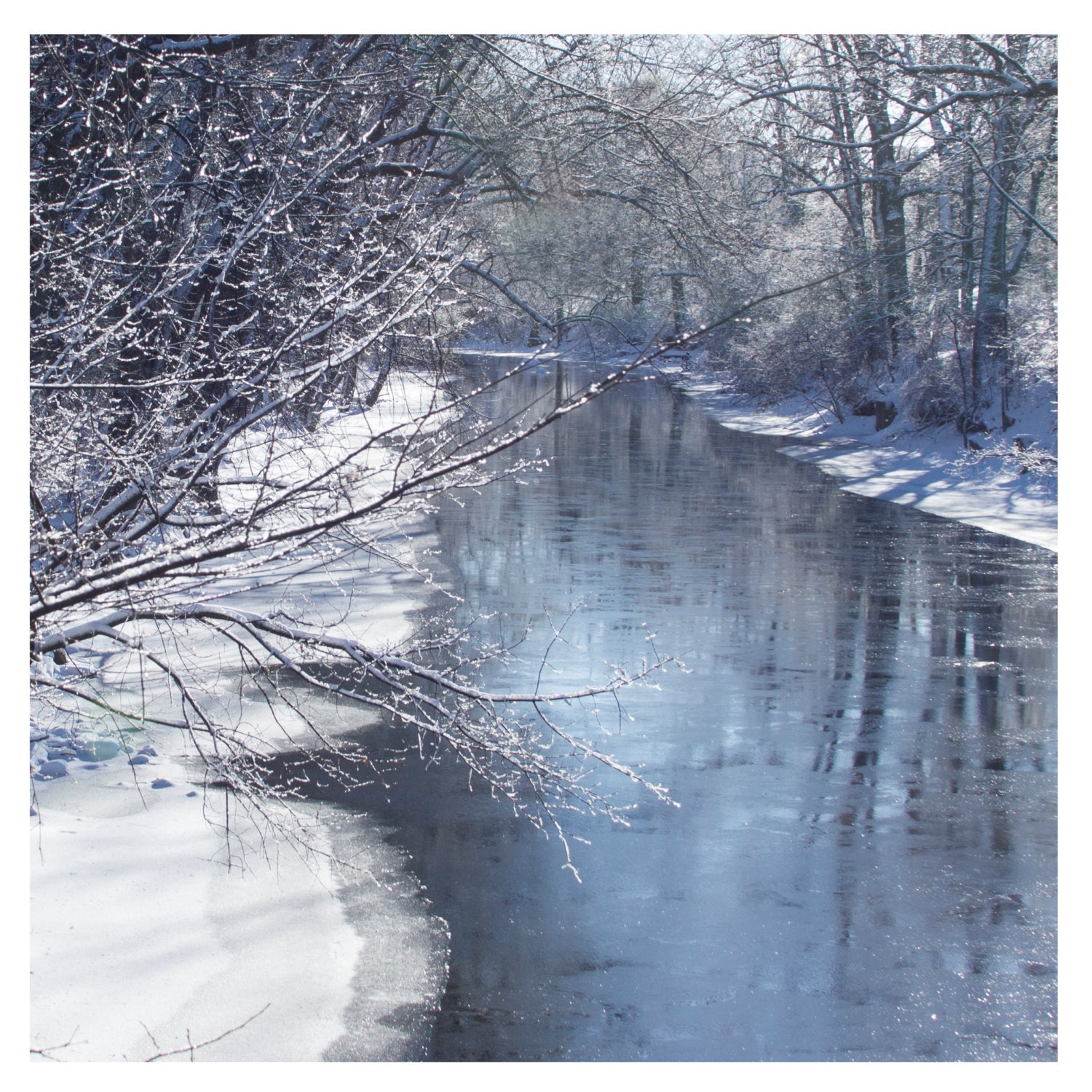 Fine Art Photography, Winter Scene, Blue, White, 8x8 Photography Print, Wall Decor, Winter River