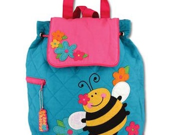 SHIPS NEXT DAY--Personalized Monogrammed Stephen Joseph Quilted Toddler Bumble Bee Happy Girl Backpack--New Design--Free Monogramming--