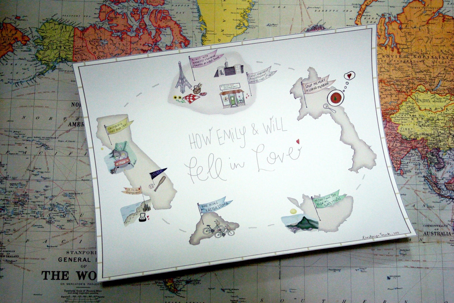 Custom Map of Your Vacation 11x14