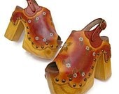 Handmade Platform Wedges with Tooled Tiny Blue Flowers ALL SIZES