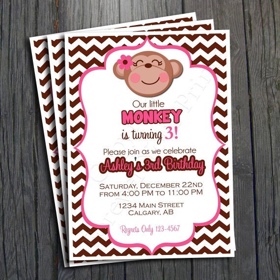 Monkey Birthday Invitation - FREE Thank You Card included Il_170x135