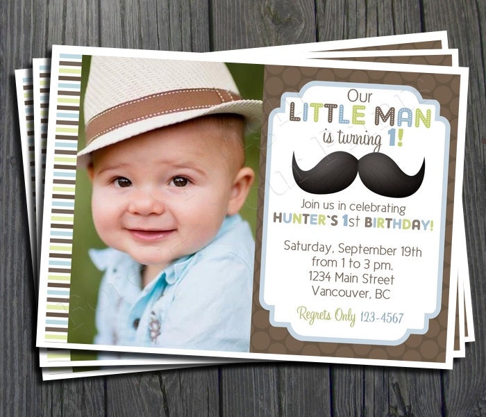 Little Man Mustache Birthday Invitation - FREE Thank You Card included Il_570xn