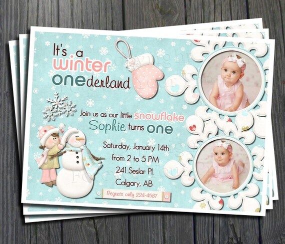 Winter ONEderland Birthday Invitation - FREE Thank You Card included Il_570xn