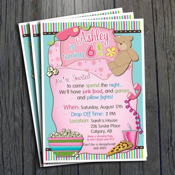 Slumber Party Birthday Invitation - FREE Thank You Card included Il_570xn