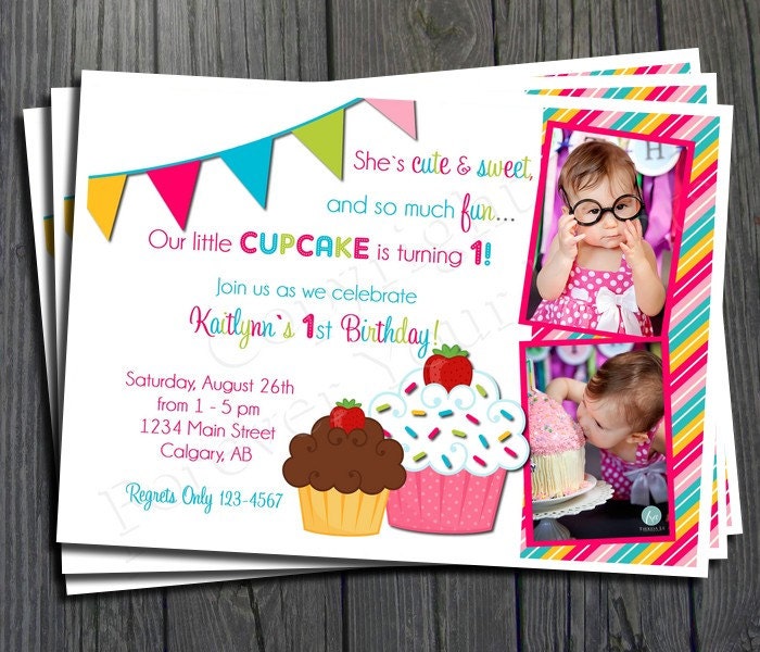 Cupcake Birthday Invitation - FREE Thank You Card included Il_570xn
