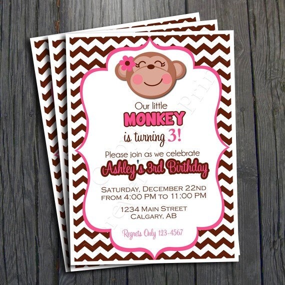 Monkey Birthday Invitation - Includes FREE Thank You Card Il_570xn