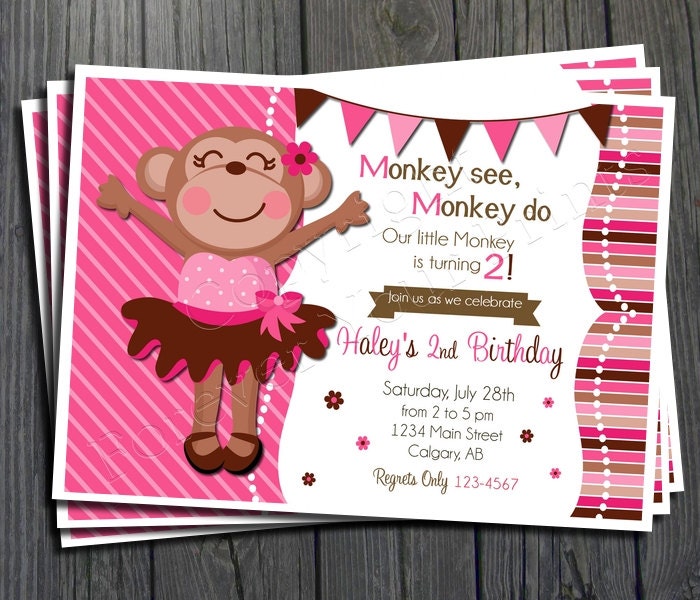 Monkey Birthday Invitation - FREE Thank You Card included Il_570xn