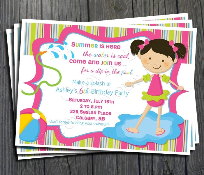 Pool Party Invitation - FREE Thank You Card included