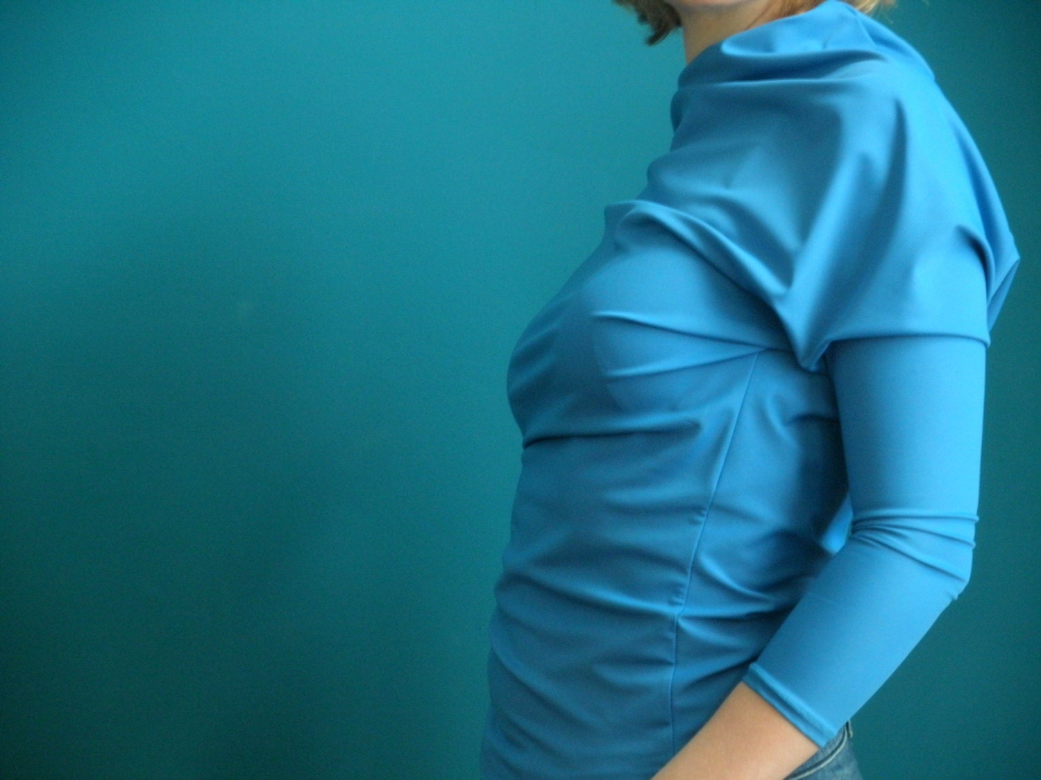 twist shirt three quarter sleeve cornflower blue