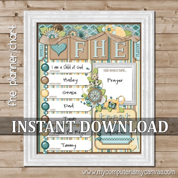 LDS Weekly FHE Planner, Family Home Evening Chart - Printable INSTANT Download