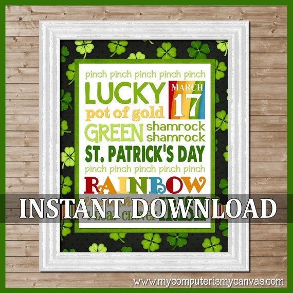 St. Patrick's Day or March Subway Art - Printable INSTANT DOWNLOAD