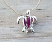 Purple Turtle Glass Locket Necklace Pendant Honu Amethyst Plum