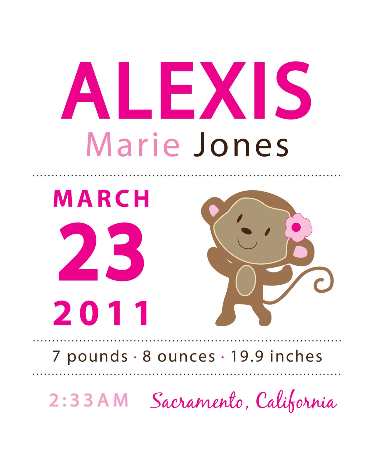 8 x 10 - Custom Birth Announcement Print - Monkey wall art Il_570xn