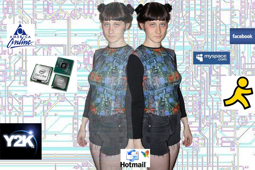 90s women's cyber club kid computer chip digital print size small