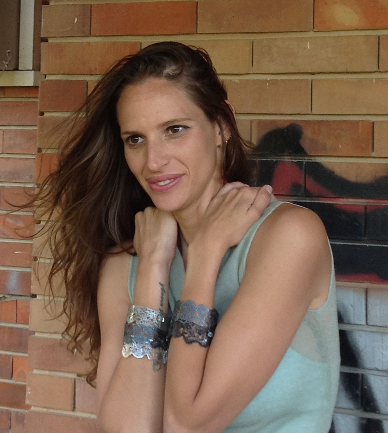 Metal Lace Bracelet, Black, Oxidized silver