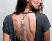 OOAK Oxidize silver Long green blue statement Leaf metal lace Pendant